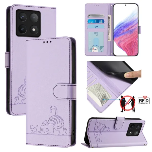 ART CAT Peňaženkový obal s remienkom pre Xiaomi 14T fialový