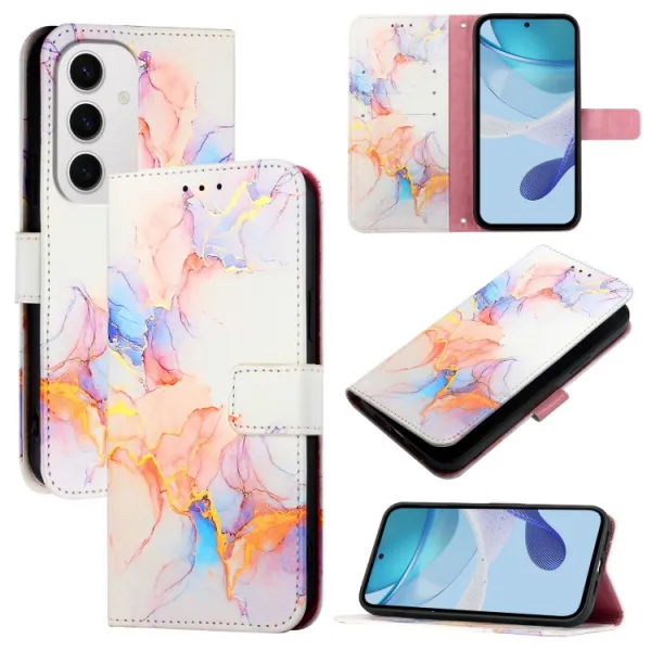 ART MARBLE Peňaženkový kryt pre Samsung Galaxy S24 FE 5G WHITE ORANGE