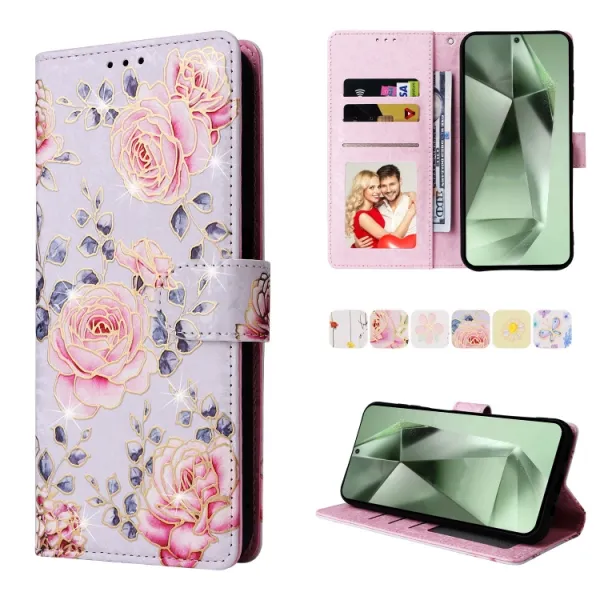 FLOWERY Peňaženkové puzdro pre Samsung Galaxy S24 FE 5G PURPLE ROS