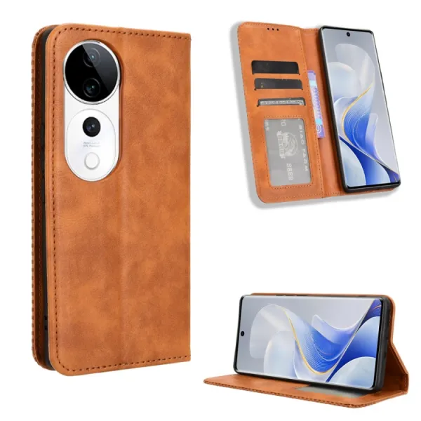 BUSINESS Peňaženkový kryt pre Vivo V40 5G hnedý