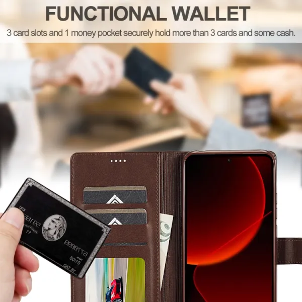 IMEEKE Peňaženkový obal pre Xiaomi 14T Pro tmavohnedý