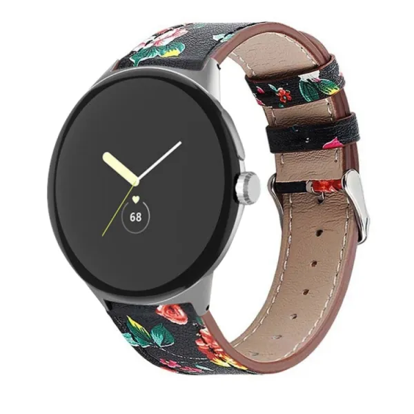 LEATHER Kožený remienok pre Google Pixel Watch 4 45mm / Pixel Watch 3 45mm RED FLOWER