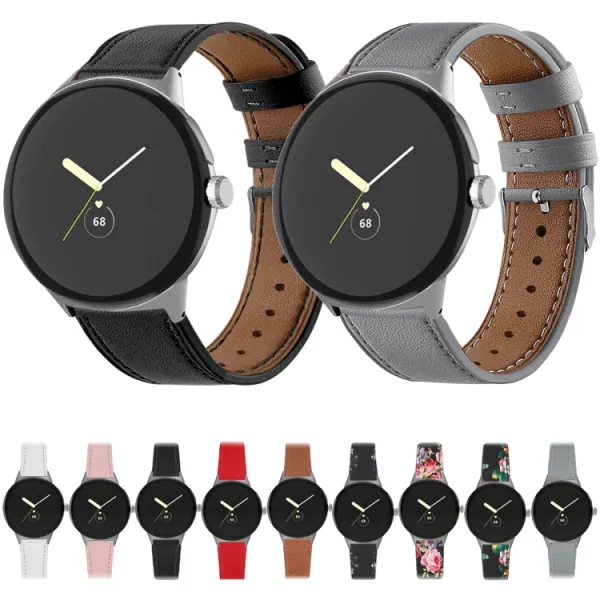 LEATHER Kožený remienok pre Google Pixel Watch / Pixel Watch 2 / Pixel Watch 3 41mm / Pixel Watch 4 41mm WHITE FLOWER