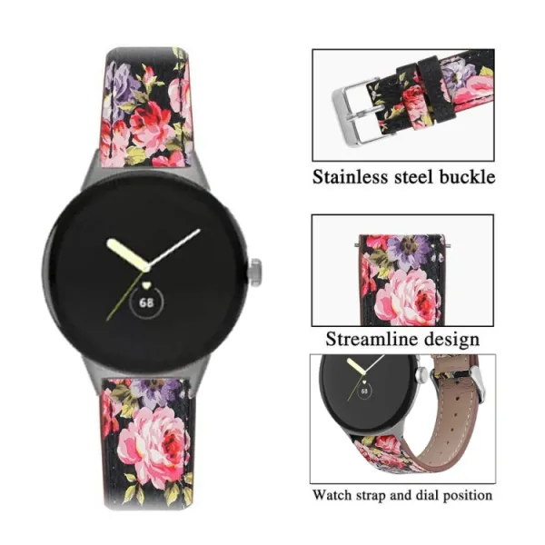 LEATHER Kožený remienok pre Google Pixel Watch 4 45mm / Pixel Watch 3 45mm PINK FLOWER