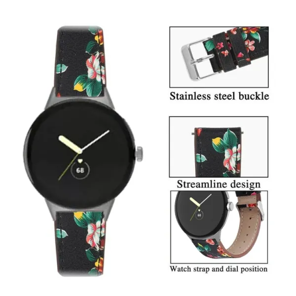 LEATHER Kožený remienok pre Google Pixel Watch 4 45mm / Pixel Watch 3 45mm RED FLOWER