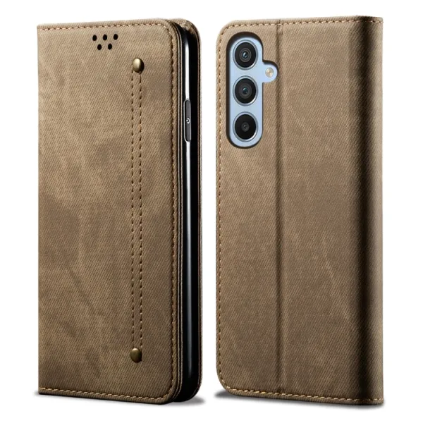 DENIM Peňaženkový kryt pre Samsung Galaxy S25+ 5G šedohnedý