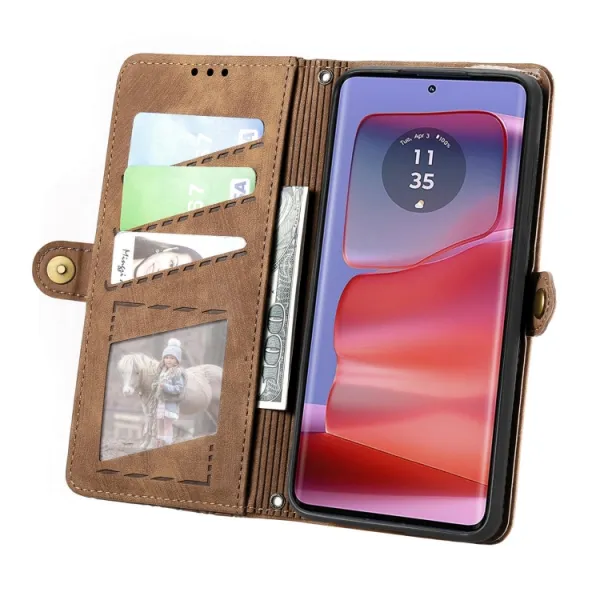 GEOM Peňaženkové puzdro pre Motorola Moto G75 5G hnedé