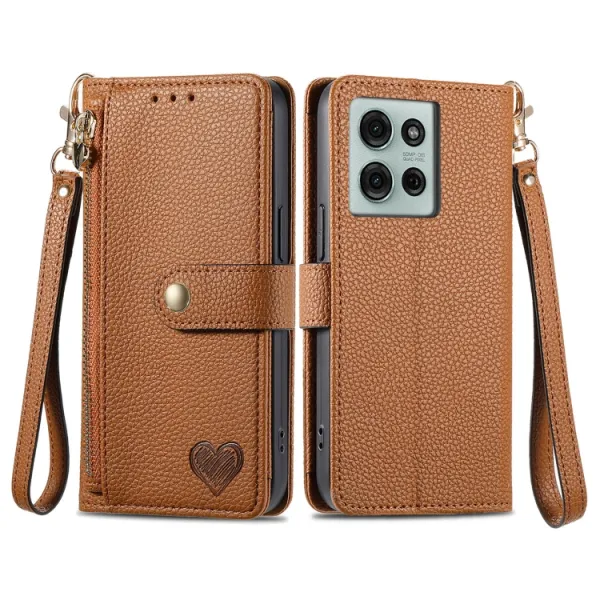 HEART Peňaženkové puzdro pre Motorola Moto G75 5G hnedé