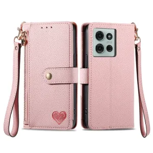 HEART Peňaženkové puzdro pre Motorola Moto G75 5G ružové