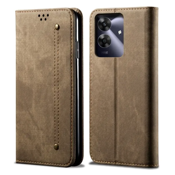 DENIM Peňaženkový kryt pre Realme Note 60 šedohnedý