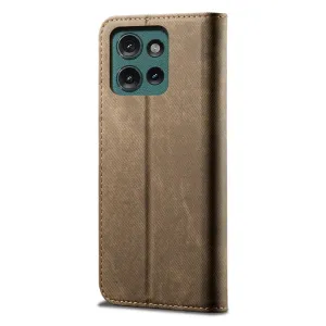 DENIM Peňaženkový kryt pre Motorola Moto G75 5G šedohnedý