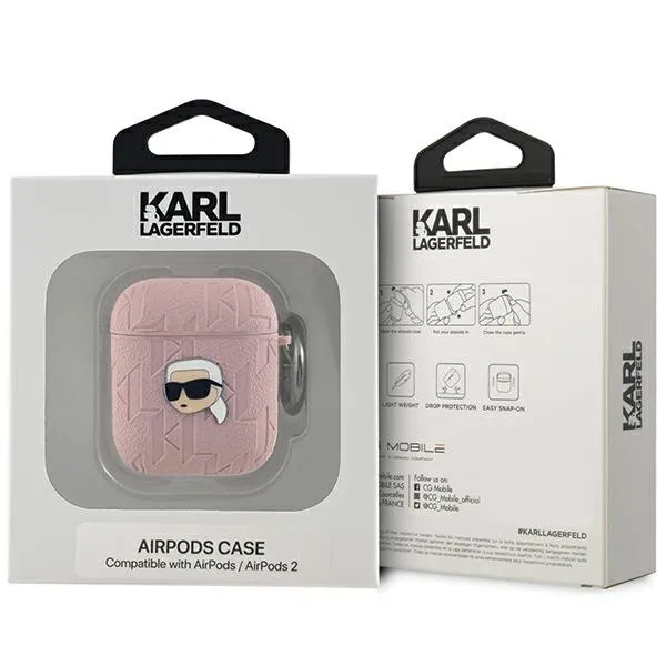 KARL LAGERFEL MONOGRAM Obal na slúchadlá Apple AirPods 1 / 2 ružový