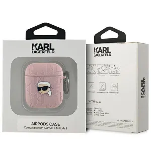 KARL LAGERFEL MONOGRAM Obal na slúchadlá Apple AirPods 1 / 2 ružový