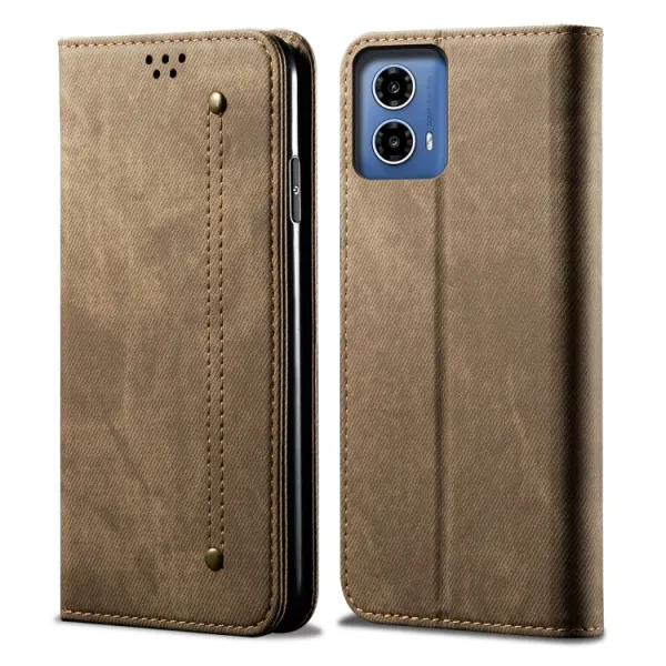 DENIM Peňaženkový kryt pre Motorola Moto G35 5G šedohnedý