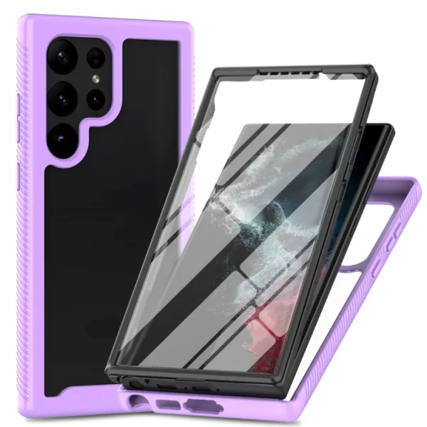 DUAL Obojstranný kryt s fóliou Samsung Galaxy S24 Ultra 5G fialový
