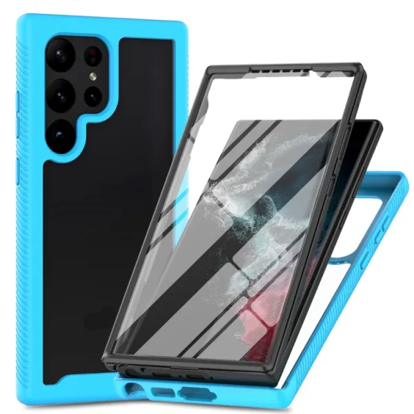 DUAL Obojstranný kryt s fóliou Samsung Galaxy S24 Ultra 5G svetlomodrý