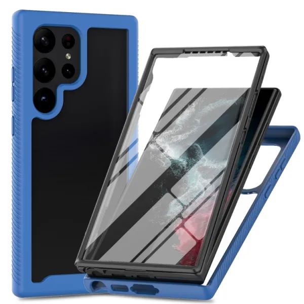 DUAL Obojstranný kryt s fóliou Samsung Galaxy S24 Ultra 5G tmavomodrý