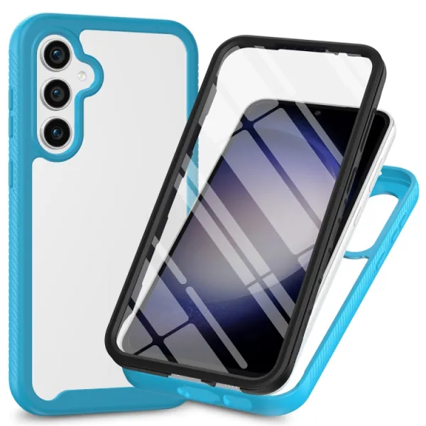 DUAL Obojstranný kryt s fóliou Samsung Galaxy S24 Plus 5G svetlomodrý