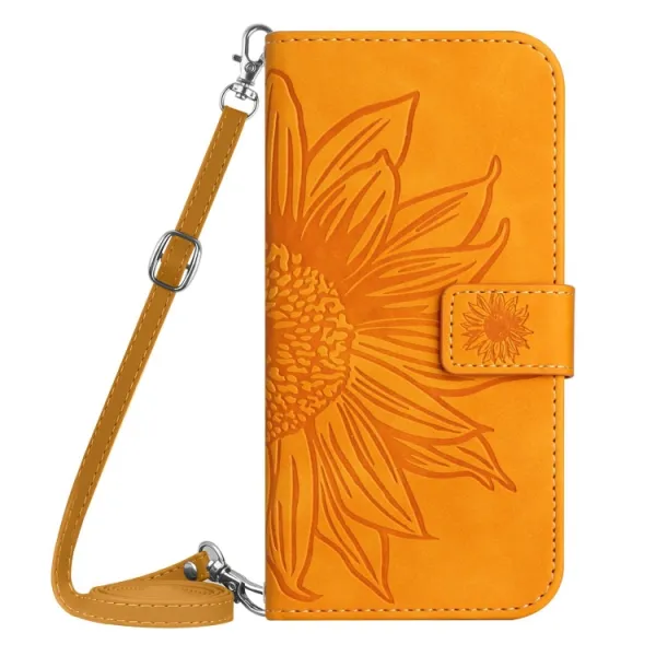 ART SUNFLOWER Peňaženkový obal so šnúrkou pre Apple iPhone 16e / iPhone 17e žltý