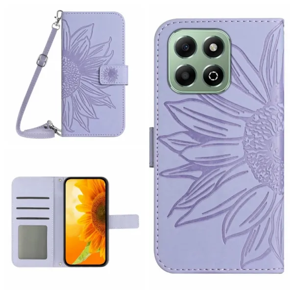 ART SUNFLOWER Peňaženkový obal so šnúrkou pre Honor 200 Smart 5G fialový