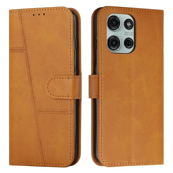 STITCHED Peňaženkový kryt pre Motorola Moto G75 5G svetlohnedý