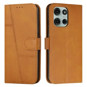 STITCHED Peňaženkový kryt pre Motorola Moto G75 5G svetlohnedý