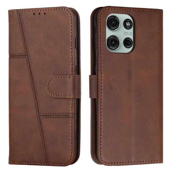 STITCHED Peňaženkový kryt pre Motorola Moto G75 5G tmavohnedý