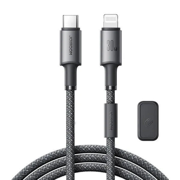JOYROOM S-A50 Kábel s magnetickým organizérom USB Typ-C / Lightning 30W 1.2 metra šedý