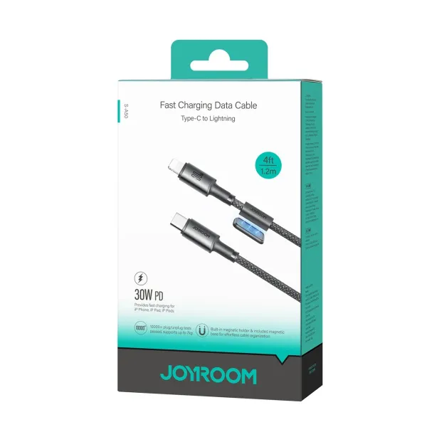 JOYROOM S-A50 Kábel s magnetickým organizérom USB Typ-C / Lightning 30W 1.2 metra šedý