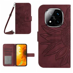 ART SUNFLOWER Peňaženkový obal so šnúrkou pre Xiaomi Redmi Note 14 Pro+ 5G bordový