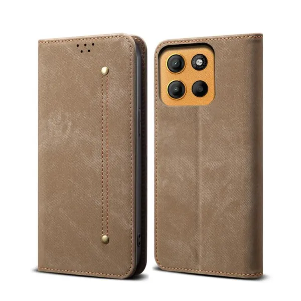 DENIM Peňaženkový kryt pre Motorola Moto G15 / G15 Power / G17 / G17 Power šedohnedý