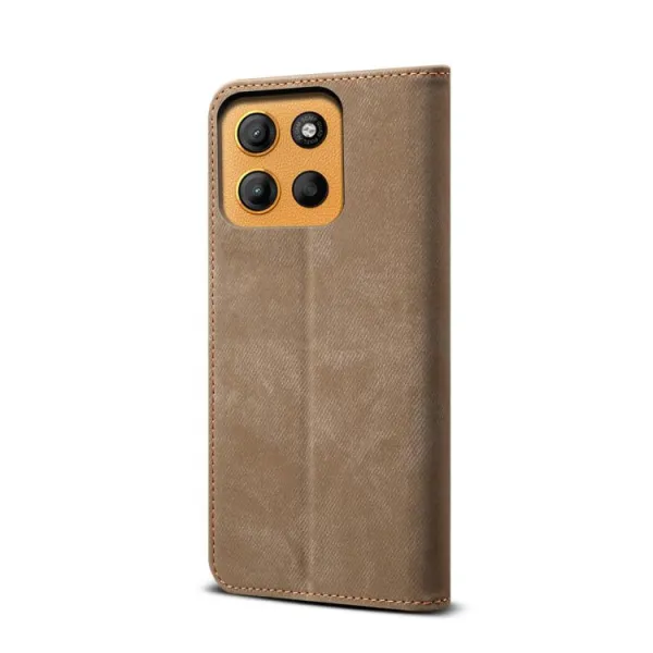 DENIM Peňaženkový kryt pre Motorola Moto G15 / G15 Power / G17 / G17 Power šedohnedý