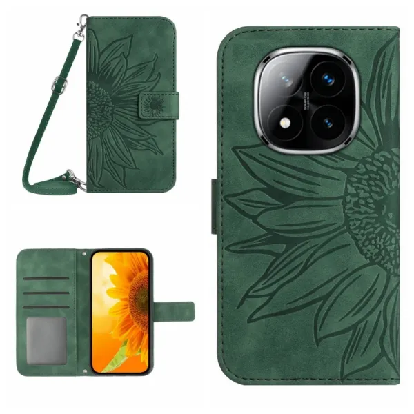 ART SUNFLOWER Peňaženkový obal so šnúrkou pre Xiaomi Redmi Note 14 Pro+ 5G zelený