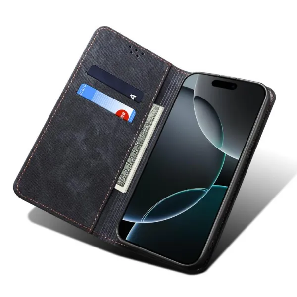 DENIM Peňaženkový kryt pre Xiaomi Redmi Note 14 čierny