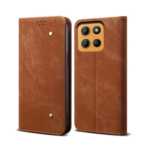DENIM Peňaženkový kryt pre Motorola Moto G15 / G15 Power / G17 / G17 Power hnedý