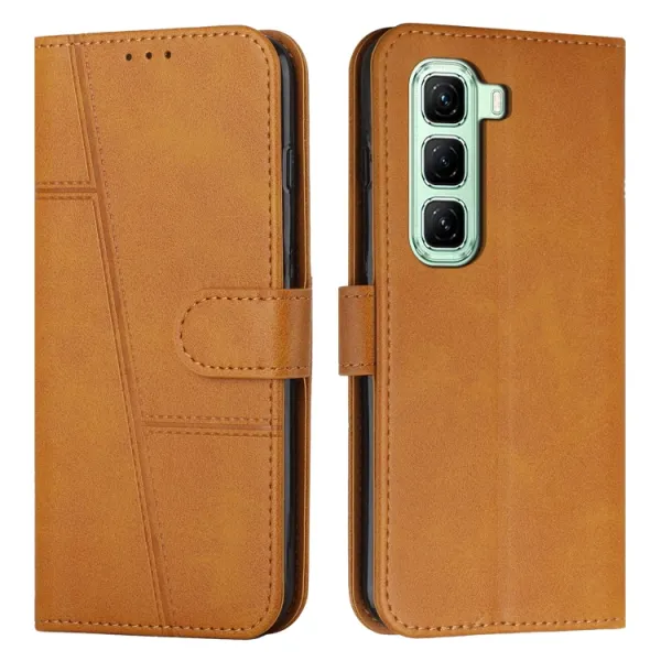 STITCHED Peňaženkový kryt pre Infinix Hot 50 svetlohnedý