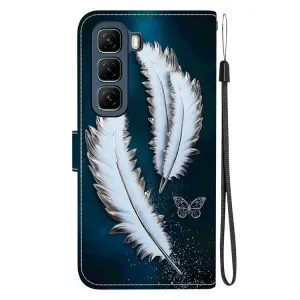 ART Peňaženkový kryt pre Infinix Hot 50 5G WHITE FEATHERS
