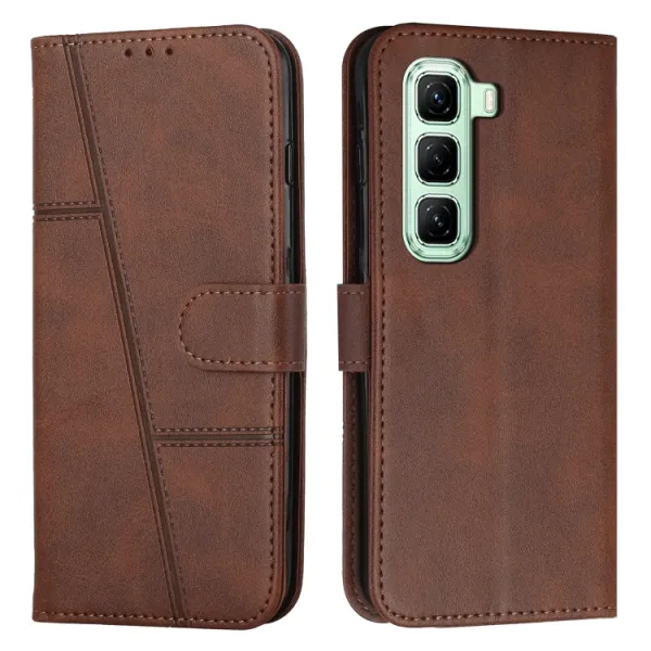 STITCHED Peňaženkový kryt pre Infinix Hot 50 tmavohnedý