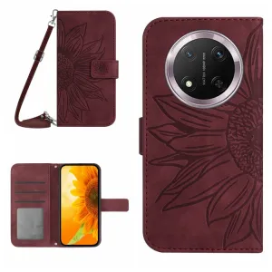 ART SUNFLOWER Peňaženkový obal so šnúrkou pre Honor Magic7 Lite 5G bordový