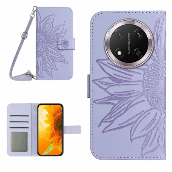 ART SUNFLOWER Peňaženkový obal so šnúrkou pre Honor Magic7 Lite 5G fialový