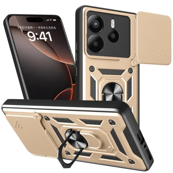 RING CAMERA Kryt s držiakom pre Xiaomi Redmi Note 14 5G zlatý