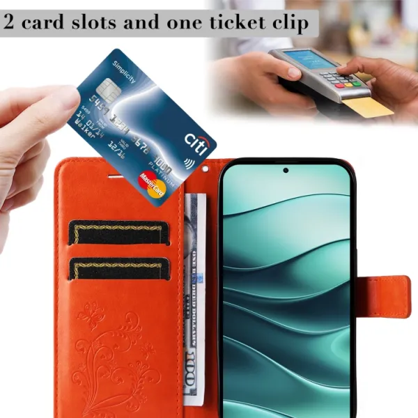 ART BUTTERFLY Peňaženkový obal pre Xiaomi Redmi Note 14 5G oranžový