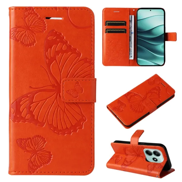 ART BUTTERFLY Peňaženkový obal pre Xiaomi Redmi Note 14 5G oranžový