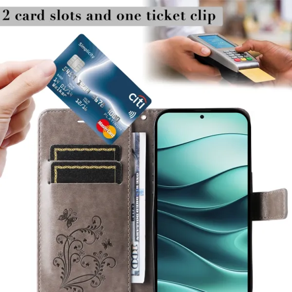 ART BUTTERFLY Peňaženkový obal pre Xiaomi Redmi Note 14 5G šedý