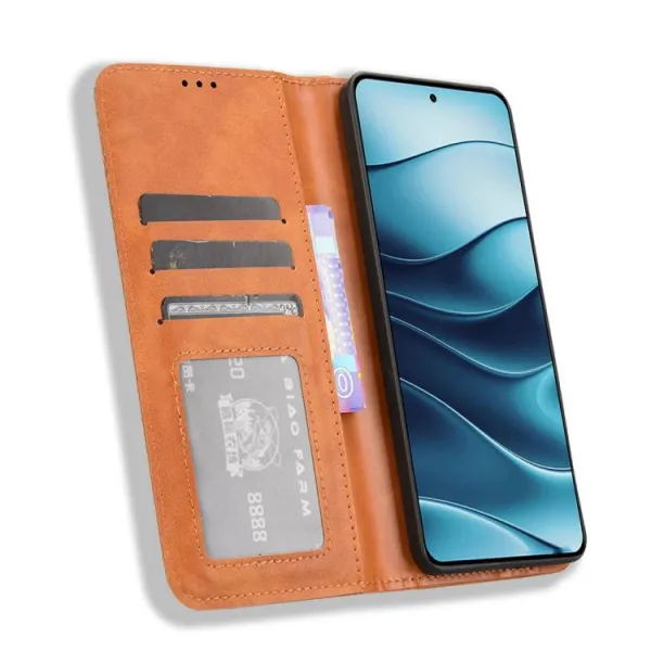 BUSINESS Peňaženkové puzdro pre Xiaomi Redmi Note 14 hnedé