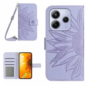 ART SUNFLOWER Peňaženkový obal so šnúrkou pre Xiaomi Redmi Note 14 fialový