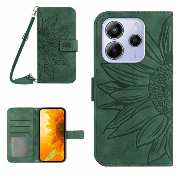 ART SUNFLOWER Peňaženkový obal so šnúrkou pre Xiaomi Redmi Note 14 zelený
