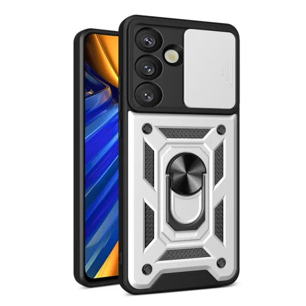 RING CAMERA Kryt s držiakom pre Samsung Galaxy S25 5G strieborný