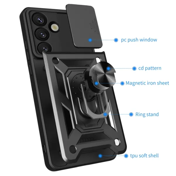 RING CAMERA Kryt s držiakom pre Samsung Galaxy S25 5G strieborný