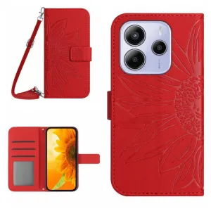 ART SUNFLOWER Peňaženkový obal so šnúrkou pre Xiaomi Redmi Note 14 červený